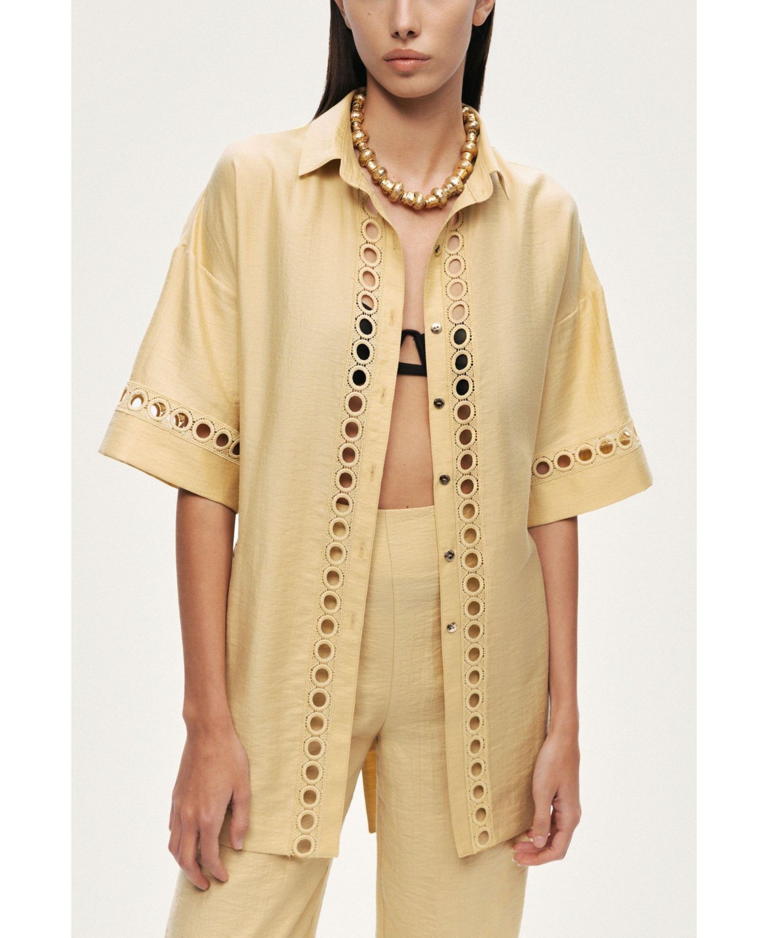 Women's Belted Eyelet Detail Short-Sleeve Jacket