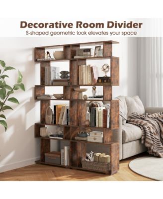 6-Tier Geometric Bookshelf with Anti-Tipping Kits, 24 x 8 x 64