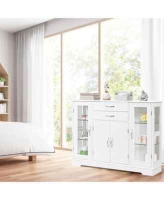 Sideboard Buffet Server Storage Cabinet with 2 Drawers and Glass Doors, 42 x 11.5 x 32