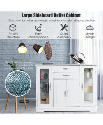 Sideboard Buffet Server Storage Cabinet with 2 Drawers and Glass Doors, 42 x 11.5 x 32