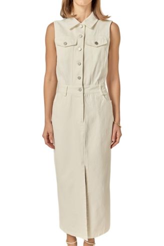 English Factory - Sleeveless Maxi Denim Dress OFF White / L