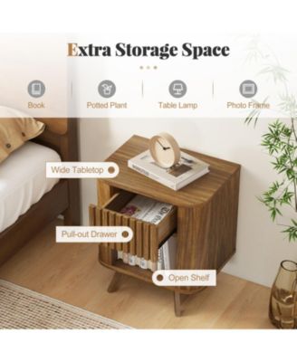 Mid-Century Wood Nightstand with Drawer and Open Shelf