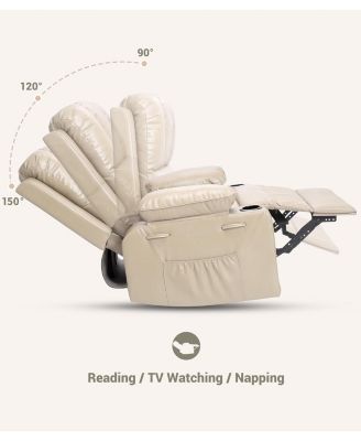 Manual Recliner Chair for Adults, PU Leather Recliner with Cup Holders and Side Pockets, Ergonomic Design for Nursery, Living Room