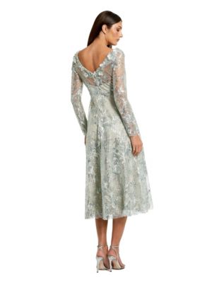 Mac Duggal Women's Floral Embroidered Long Sleeve Midi Dress - Macy's
