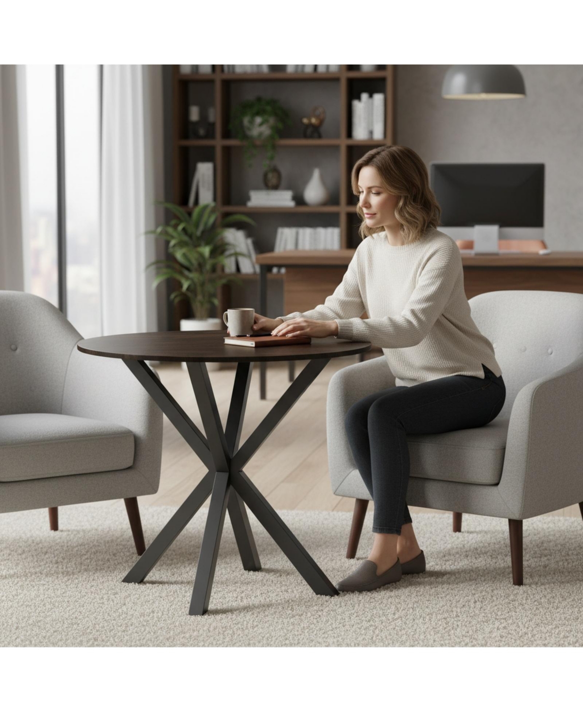 Sugift 36 in Wood Dining Table with Pedestal Base for Two to Four