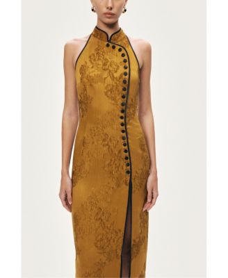 Women's High-Neck Button-Detail Midi Dress