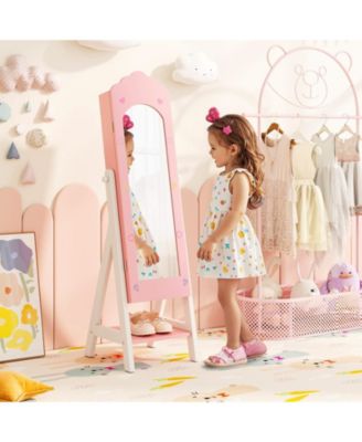 Kids Jewelry Organizer with Full Length Mirror Drawers and Storage Shelves