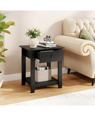 Nightstand with Drawer 3-Tier Modern Bedside Table with Open Shelf and Storage