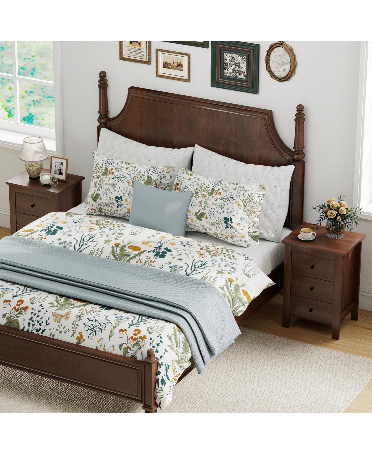 Sugift Modern Bedside Cabinet with 3 Drawers for Living Room and Bedroom-Walnut