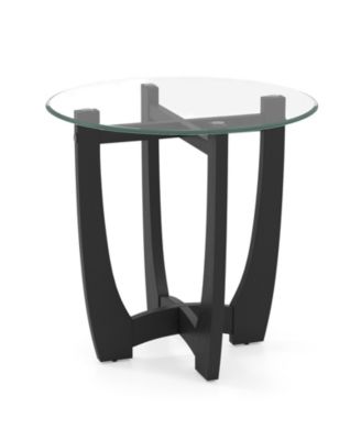 23.5 Inch Round End Side Table with Tempered Glass Tabletop
