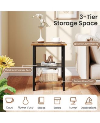 3-Tier End Table Space-Saving Nightstand Industrial Bedside Table for Living Room Bedroom-Rustic