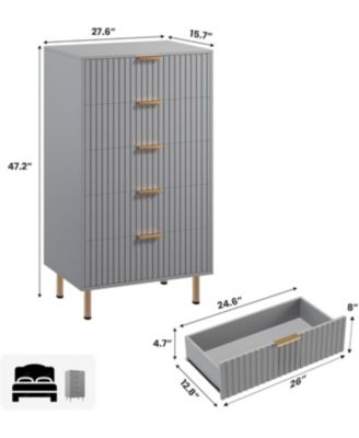 48" Tall Fluted 5-Drawer Dresser, Modern Chest with Deep Drawers & Wide Top