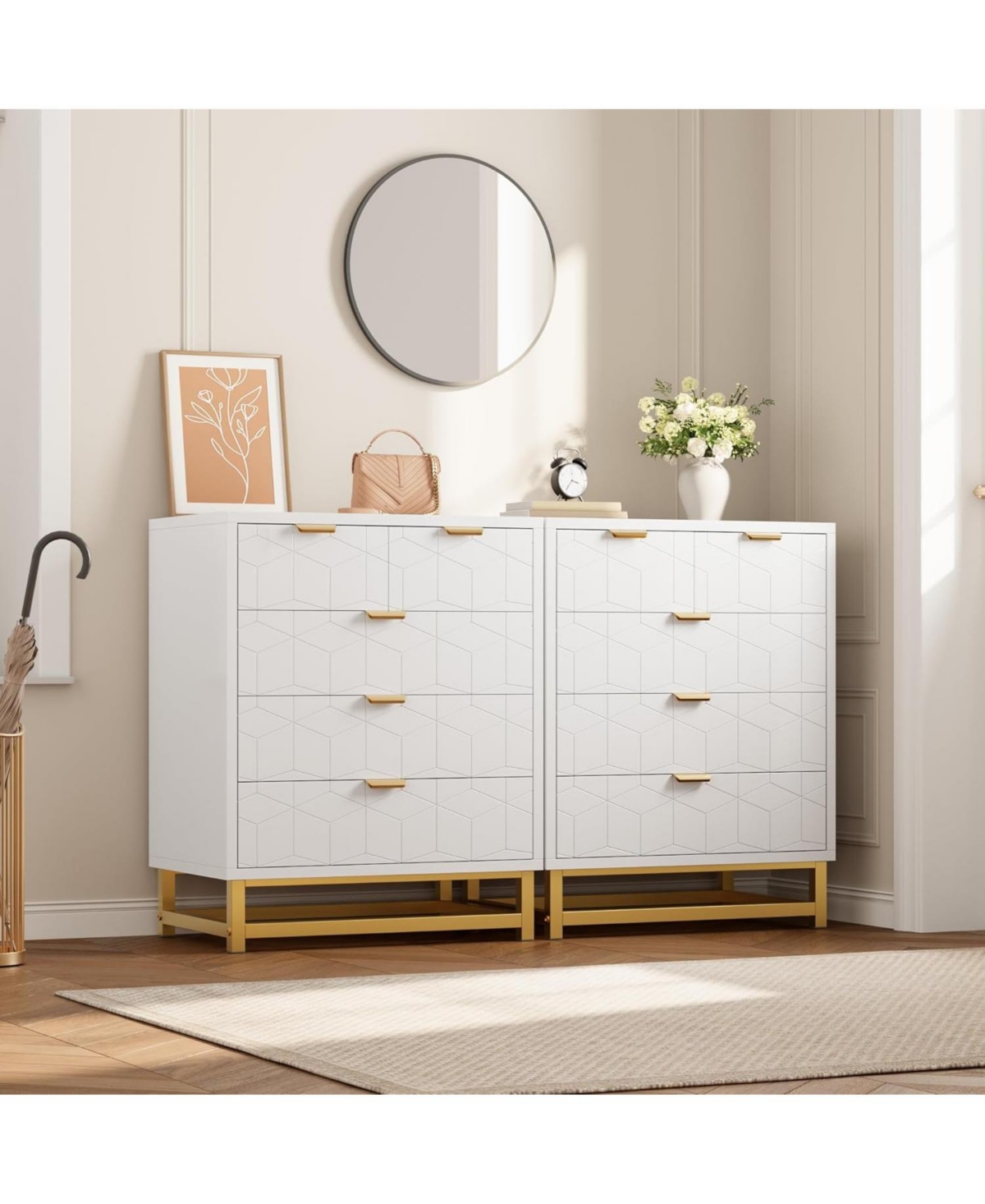 gaomon Modern Drawer Wide Dresser Chest, Gold Metal Legs & Handles