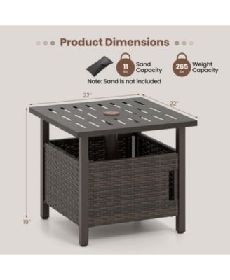 PE Wicker Patio Side Table with 1.93 in Umbrella Hole