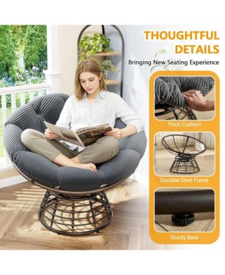 360degree(s) Swivel Rattan Papasan Chair, Indoor Outdoor Wicker Accent Chair with Soft Thick Cushion, 300 LBS Capacity for Balcony