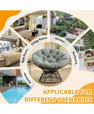 360degree(s) Swivel Rattan Lounge Chair, Wicker Papasan Seat with Plush Cushion, Sturdy Frame Holds Up to 300 LBS for Bedroom and Balcony