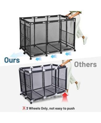 Extra Large 12 Wheels Rolling Mesh Pool Storage Bin Metal Frame with Cover Replacement Net