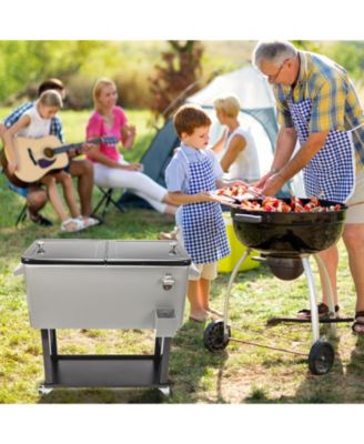 80 QT Rolling Cooler Portable on Wheel Beverage Cart Patio Bar Party Pool