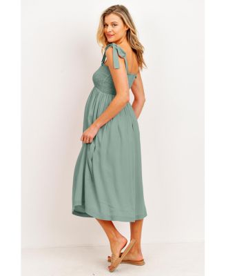 nice dresses for pregnant ladies Bearsland Women's Maternity Midi Dress Short Sleeve Casual Beach Pregn