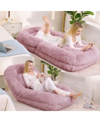 Soft Plush Fabric Human Dog Bed, 5-Gear Adjustable Foldable Lounger, Comfy Floor Sofa Bed with Pillow for Home Use