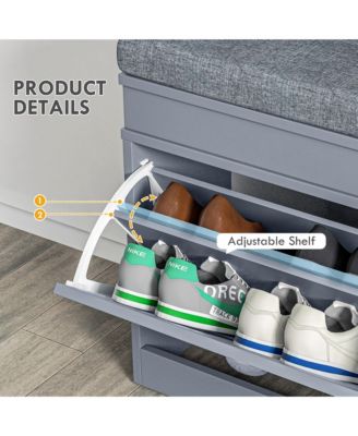 Shoe Rack Bench for Entryway with Cushion, 2 Drawers, Holds 8 Pairs