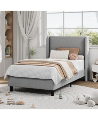 Bed Frame with Headboad and Wingback, Elegant Vertical Stripe