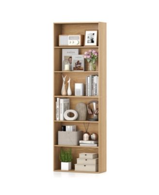 6-Tier Bookcase with 6 Open Shelves and Anti-Toppling Kits, 23.5 x 9.5 x 70 in