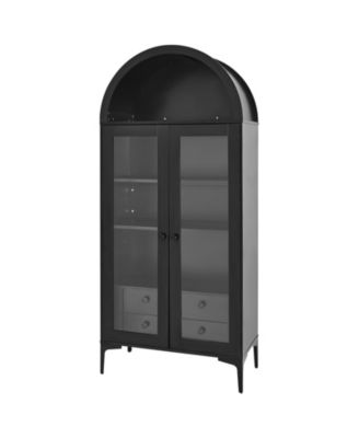 Arched Display Cabinet with Glass Doors, Tall Curio Cabinet