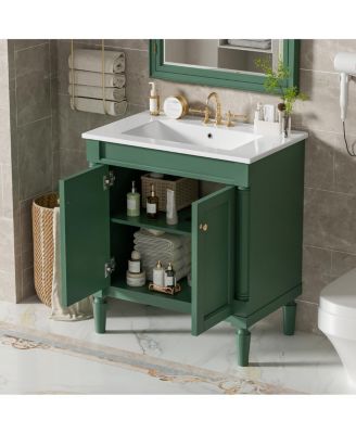  Bathroom Vanity with Ceramic Sink, Modern White Freestanding Cabinet, Soft Closing Doors and Adjustable Shelf for Small Spaces-Sillysis