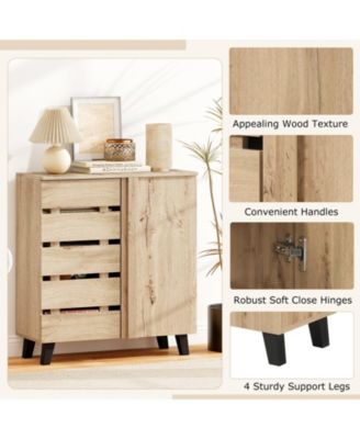 4-Tier Shoe Storage Cabinet with Louvered Doors and Removable Shelves, 31.5 x 13 x 34.5 in