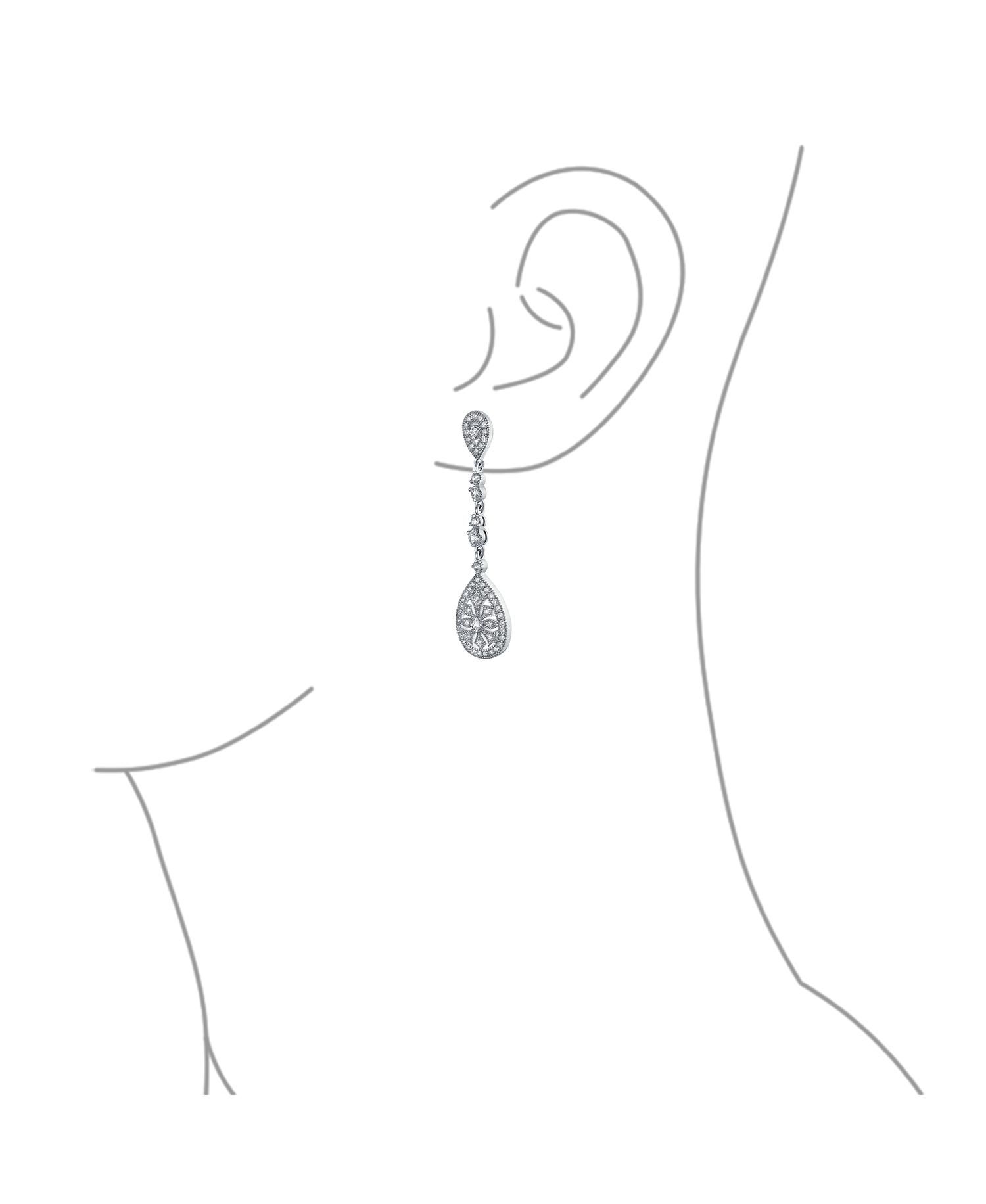 Art Deco Teardrop Rose Gold CZ Chandelier Clip On Earrings Gold Plated