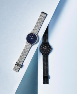 Men's Real Silver Tone Stainless Steel Mesh Bracelet Watch, 42mm