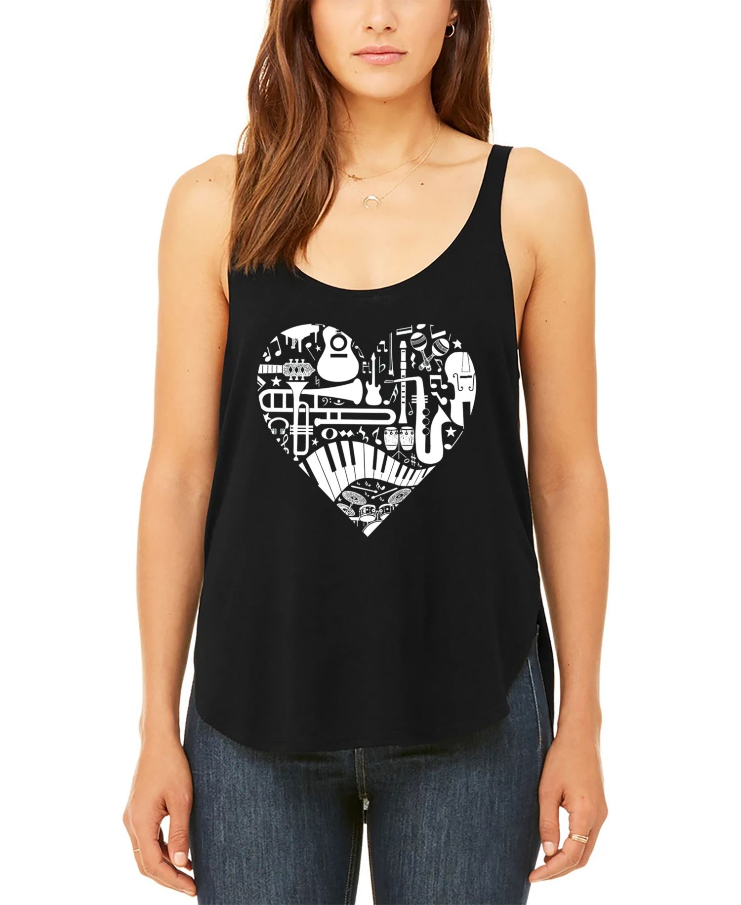 Women's Musical Instrument Heart Premium Word Art Flowy Tank Top