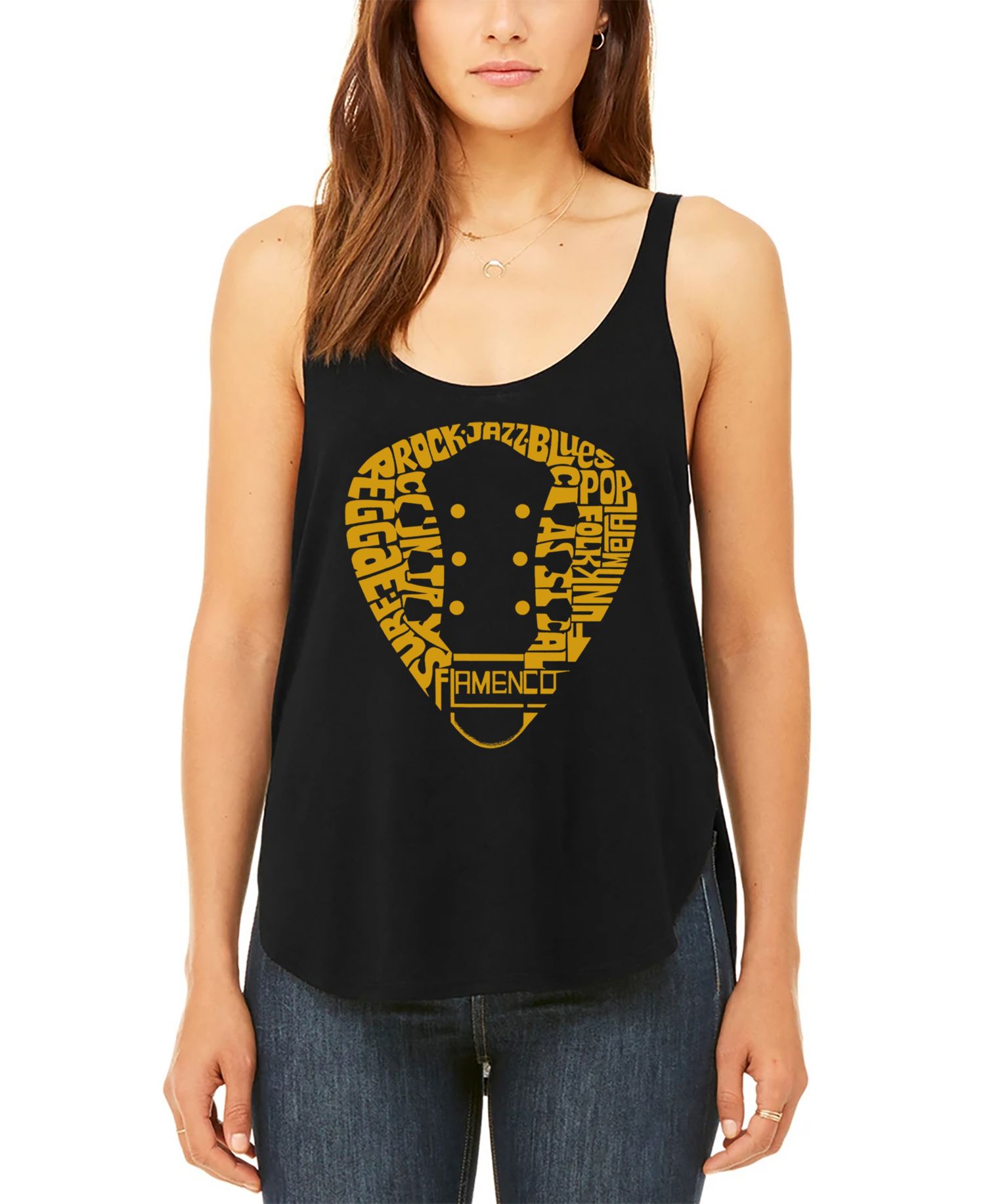 Women's Guitar Pick Genres Premium Word Art Flowy Tank Top
