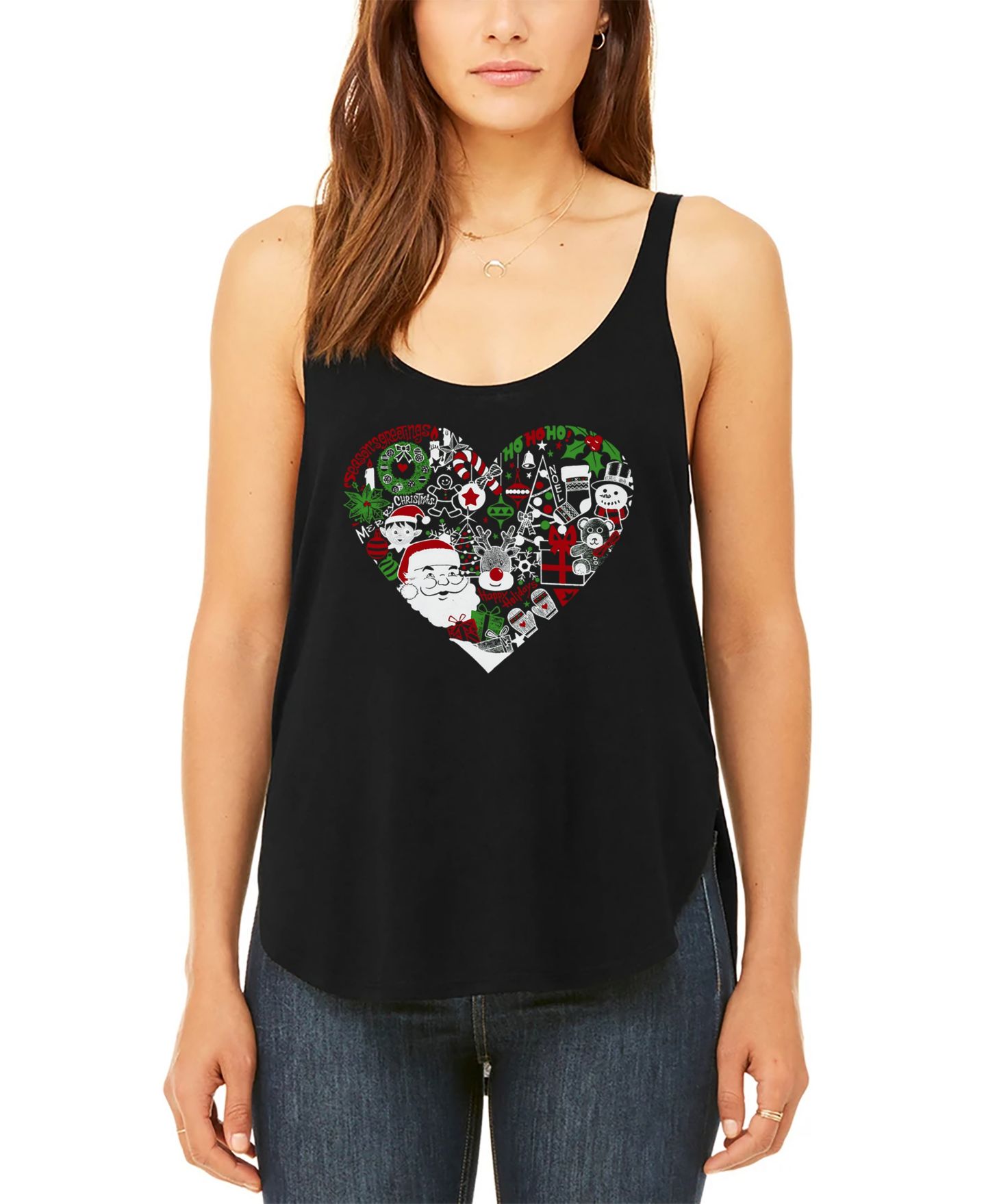 Женский топ LA Pop Art Christmas Themed Heart Premium Word Art Flowy, цвет: Чёрный — фото 1