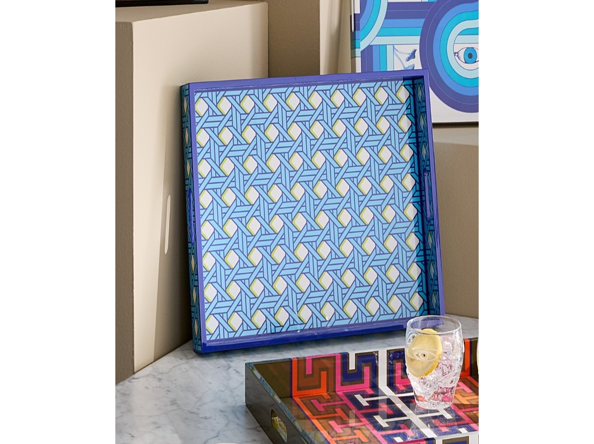 Jonathan Adler Basketweave 17" Lacquer Tray