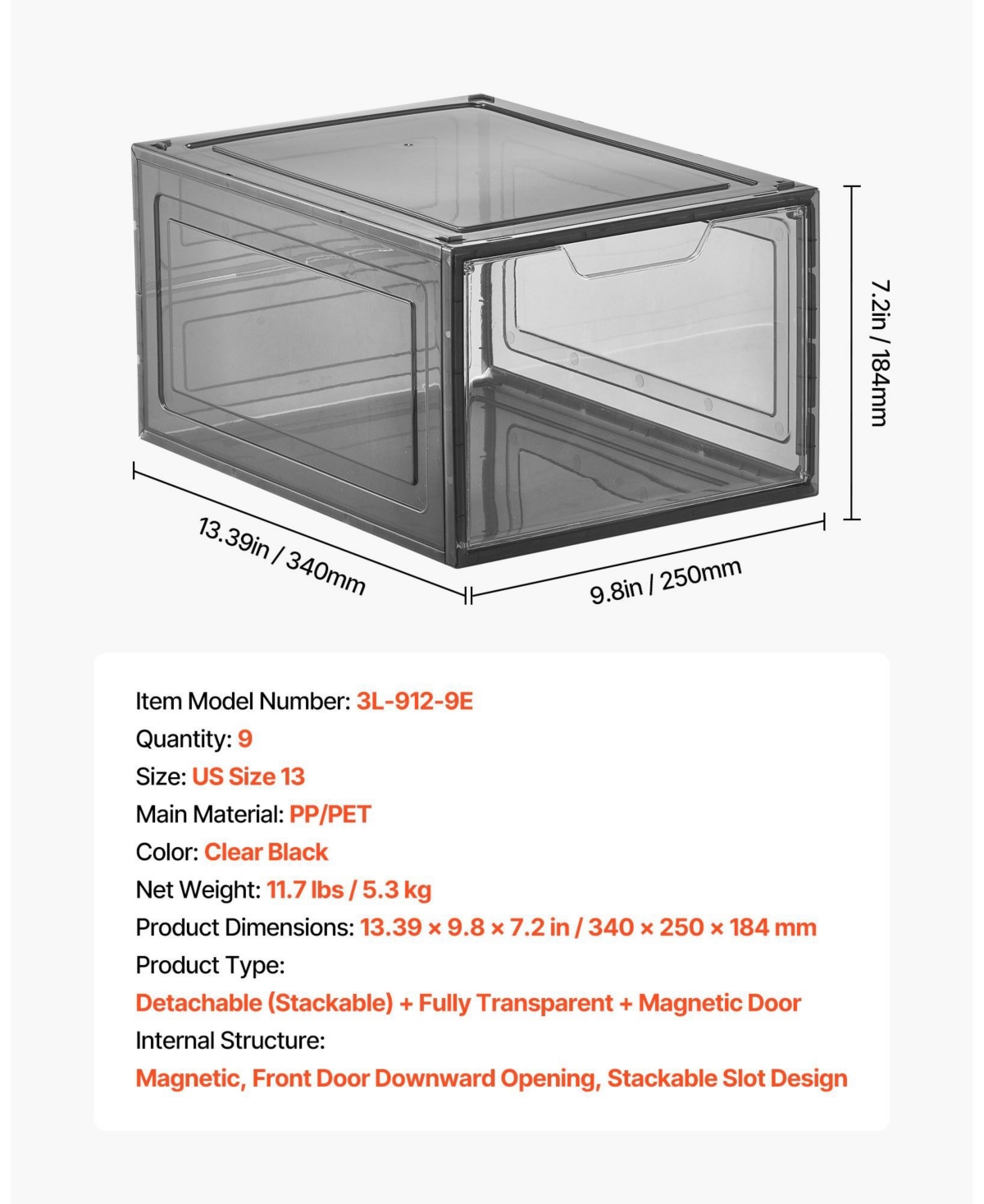 Gouun Clear Stackable Shoe Boxes with Magnetic Door, 9 Pack, Fits Us Size 13