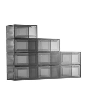 Clear Stackable Shoe Boxes with Magnetic Door, 9 Pack, Fits US Size 13