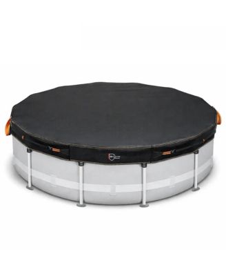 15 ft Round Pool Cover for Above Ground Pools, 500D Waterproof Heavy-Duty Protector with Windproof Straps, Black