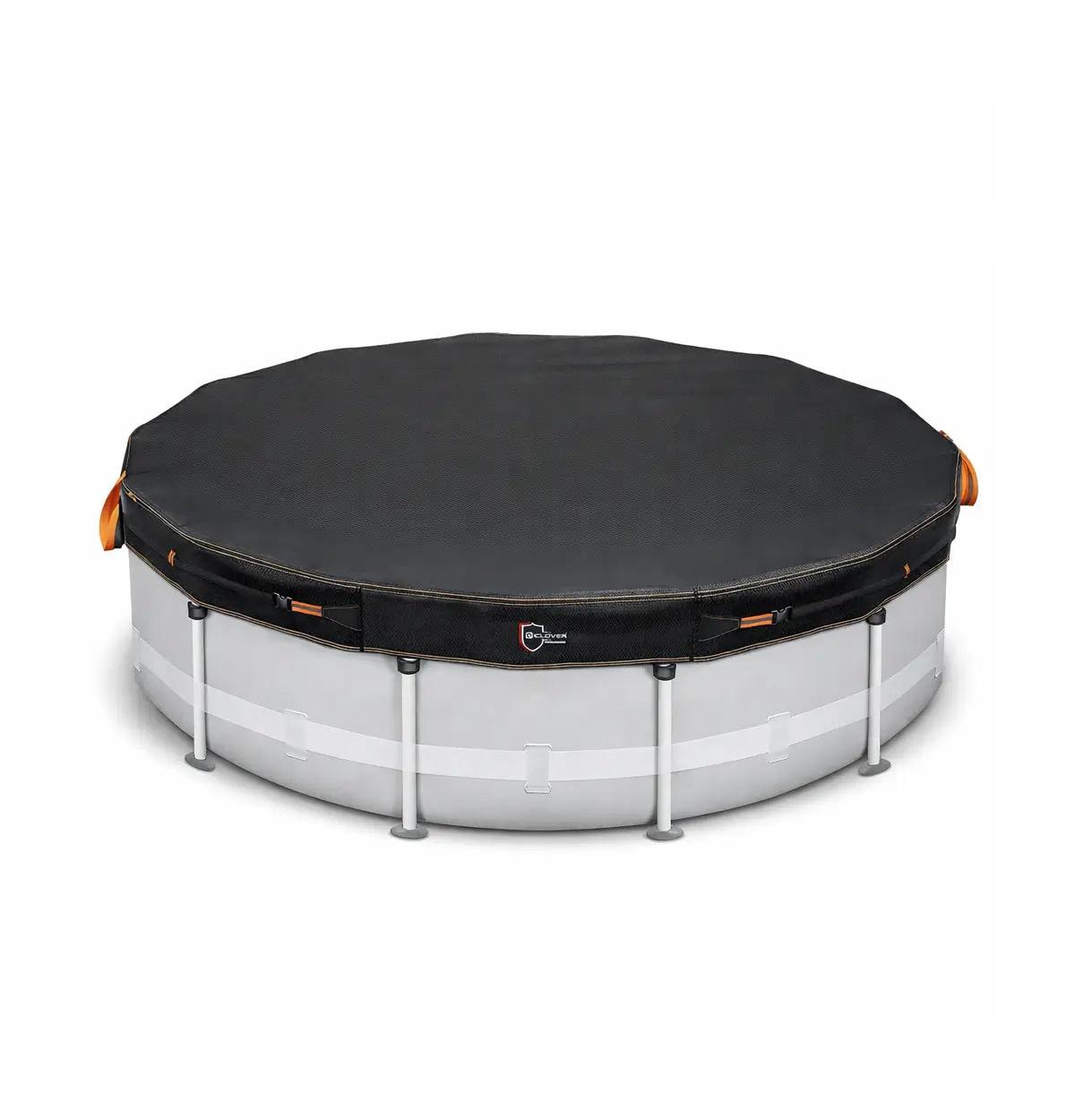 Ic Iclover 15 ft Round Pool Cover for Above Ground Pools, 500D Waterproof Heavy-Duty Protector with Windproof Straps, Black - Black