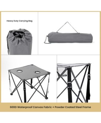 26" Heavy-Duty Portable Folding Camping Table, Square 600D Canvas Top, 2 Cup Holders, Steel Frame, Carry Bag, 2-Pack
