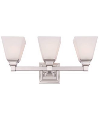 Mencino-Opal Wall Mount Light Satin Nickel Silver Metal Hardwired 20" Wide 3-Light Fixture Etched White Glass Shade for Bathroom Vanity Mirror House Home Room Decor - Regency Hill