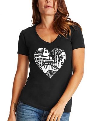 Women's Musical Instrument Heart Word Art V-Neck T-Shirt
