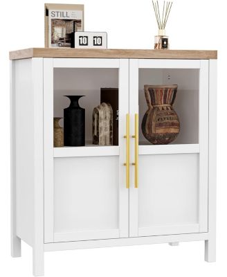 Sideboard Buffet Cabinet with Two Glass Doors Compact Modern Farmhouse Storage