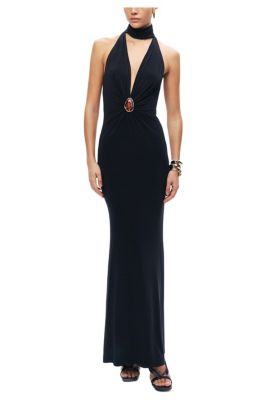 Women's Halter-Neck Draped Maxi Dress