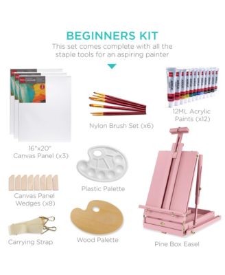 French Easel, 32pc Beginners Kit Portable Wooden Adjustable Tripod  w/ Paint Supplies