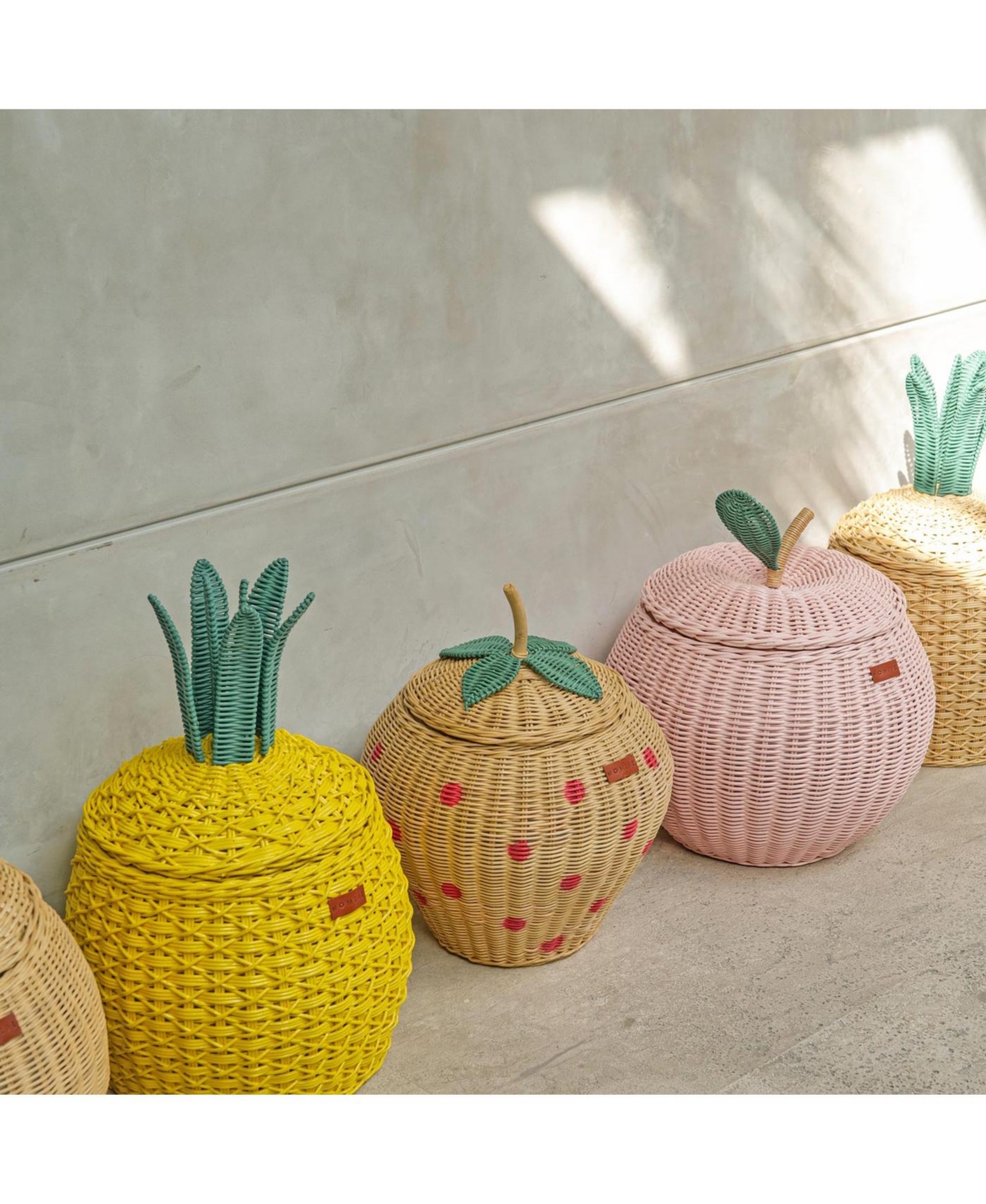 Momiji Strawberry Handcrafted Rattan Storage Basket with fabric lining