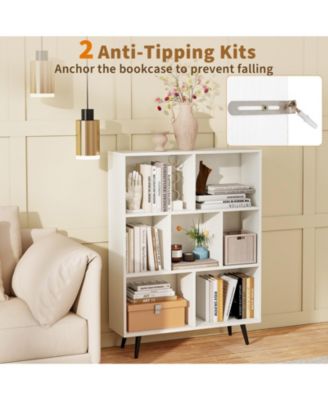 7-Cube Bookcase with Tapered Metal Legs and Anti-Tipping Kits