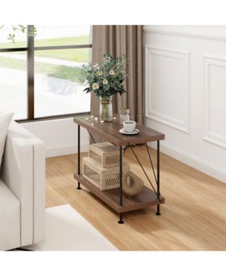 2-Tier Industrial Display Shelf with Metal Frame