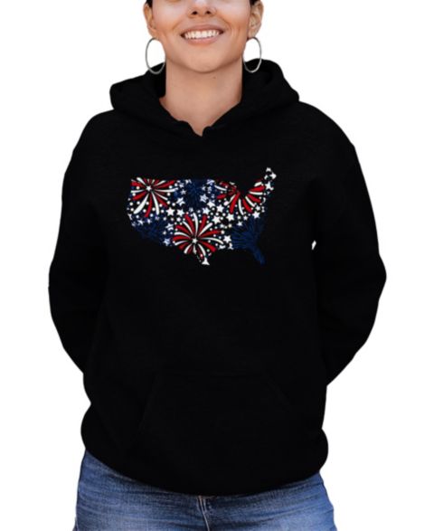 Женское худи LA Pop Art USA Fireworks Word Art Hooded, цвет: Чёрный